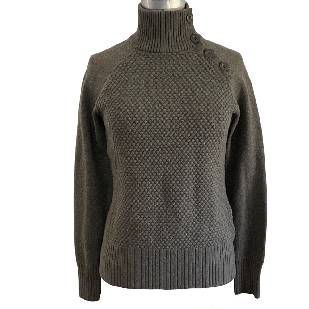 The North Face Women's Olive Wool Cotton Textured Mock Neck Sweater Button M